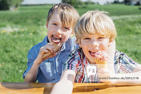 Zwei Jungen essen Eistüten