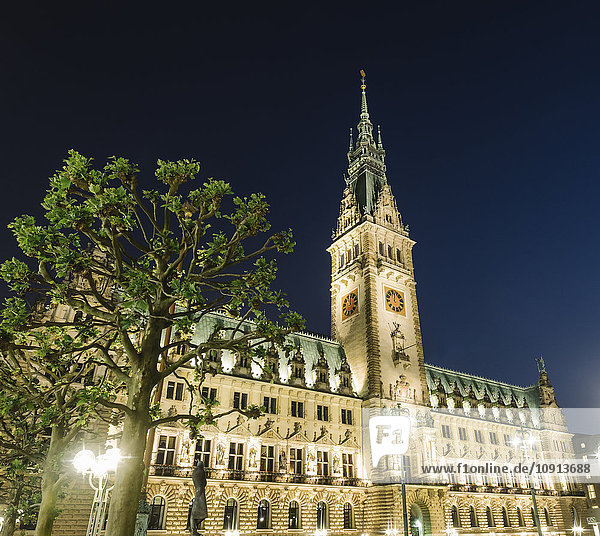 Deutschland  Hamburg  Rathaus bei Nacht