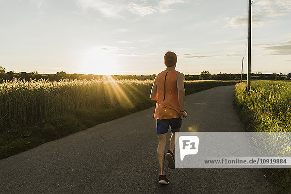 Deutschland  junger Mann beim Joggen  gegen die Sonne