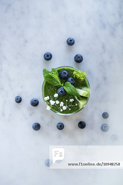 Blueberries and green smoothie