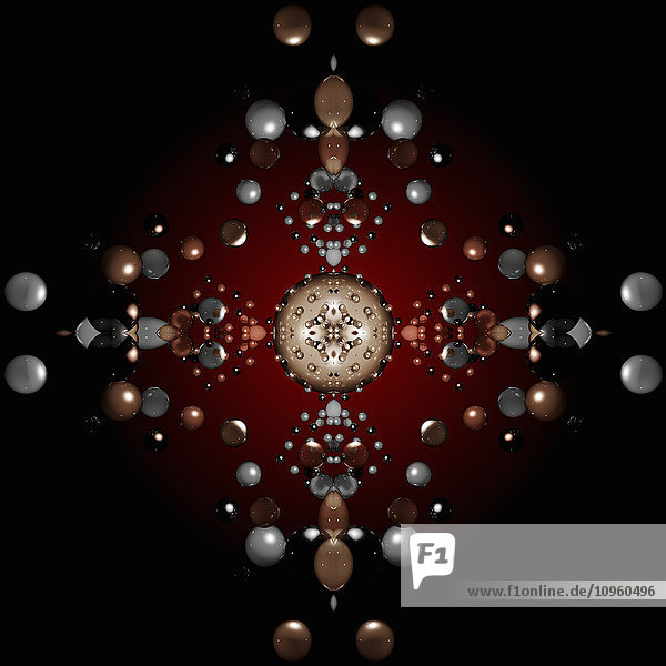 Glänzende Ovale und Kugeln in abstraktem geometrischem Kaleidoskop-Muster