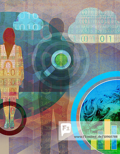Menschen  Daten  Computercode und globales Cloud Computing