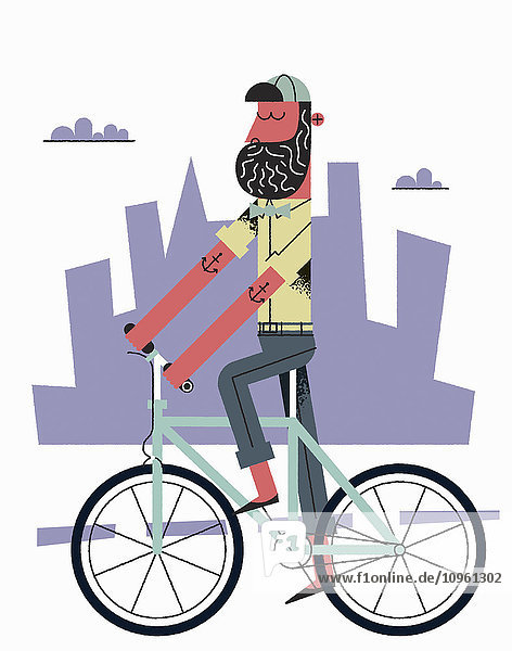 Bärtiger Hipster fährt Fahrrad in der Stadt