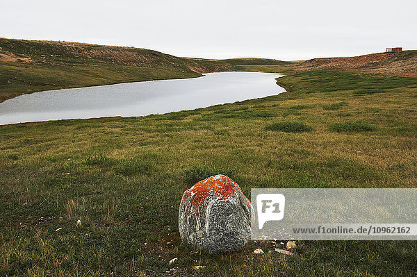 Einsamer Felsen  Ufer einer Bucht  nahe Cambridge Bay; Nunavut  Kanada'.