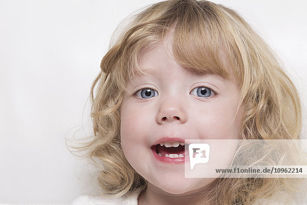 'Close up of a toddler with beauty big eyes and blond hair; Spruce Grove  Alberta  Canada'