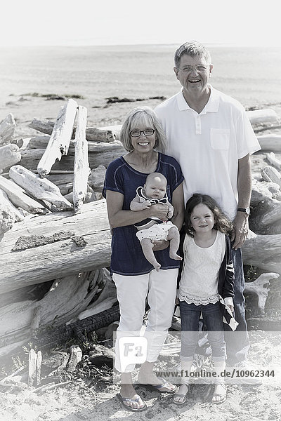 Porträt von Großeltern mit ihren Enkelkindern am Strand bei einem Familientreffen; Whidbey Island  Washington  Vereinigte Staaten von Amerika'.