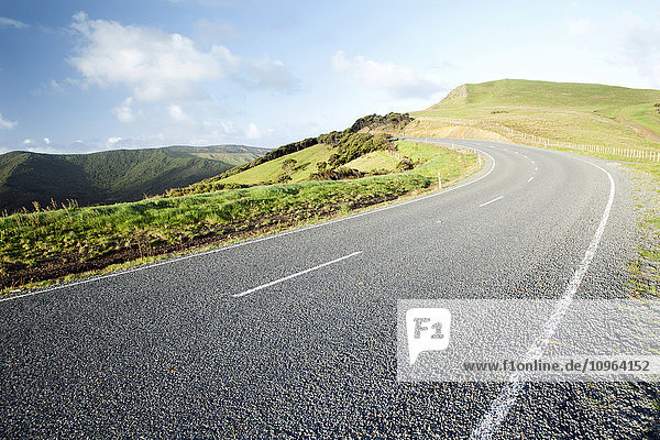 'Perspective of a curving road on the top of a mountain; North Island  New Zealand'
