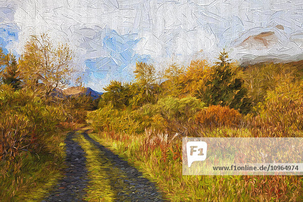 Ölgemälde 'Herbstlandschaft entlang des Chiniak Highway; Kodiak  Alaska  Vereinigte Staaten von Amerika'.