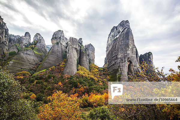 'Rugged cliffs and autumn foliage; Meteora  Greece'