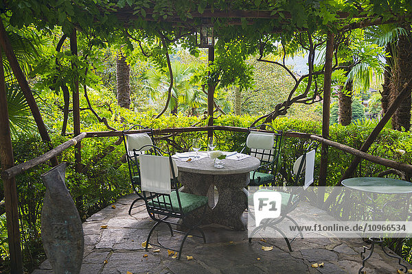 'Seating on a restaurant patio; Locarno  Ticino  Switzerland'