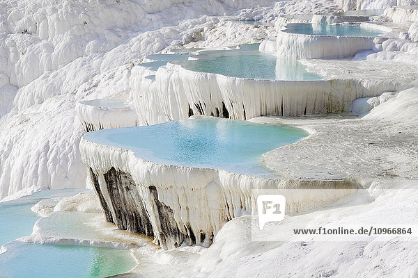 'Hot springs and travertines  terraces of carbonate minerals left by the flowing water; Pamukkale  Turkey'