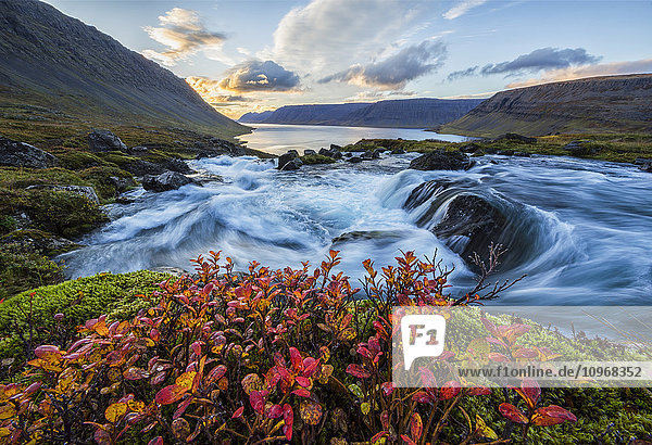 'A river flows through the landscape on the West Fjords; Iceland'