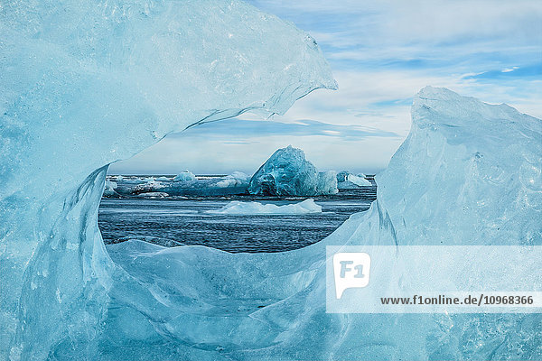 'Icebergs on the southern beach near the ice lagoon of Jokursarlon; Iceland'