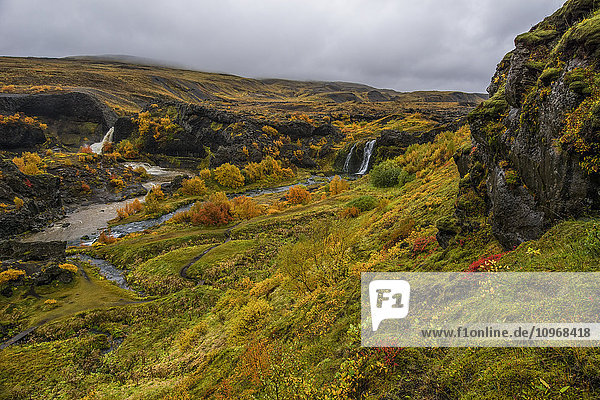 Eine Gruppe von Wasserfällen  die gemeinsam als Gjain bekannt sind; Island'.