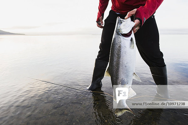 'Fishing For Silver Salmon In Hallo Bay  Katmai Naional Park  Alaska Peninsula; Southwest Alaska  United States Of America'