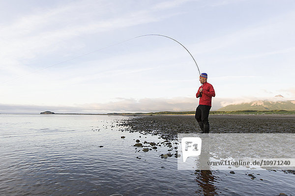 'Fishing For Silver Salmon In Hallo Bay  Katmai Naional Park  Alaska Peninsula; Southwest Alaska  United States Of America'