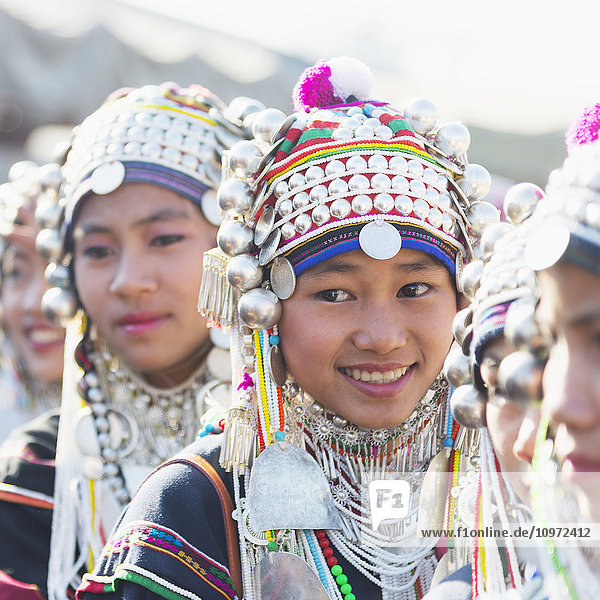 'Female dancers at annual Akka Festival; Kentung  Myanmar'