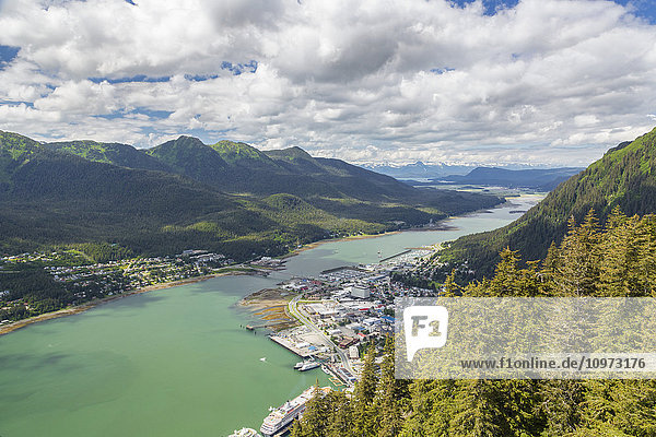 View of downtown Juneau and the Mendenhall Valley from Mt Roberts  Southeast Alaska  Summer.