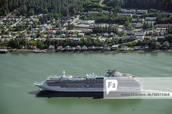 Princess Cruises' Coral Princess in Gastineau Channel with Douglas and Douglas Island visible in the background  Southeast Alaska