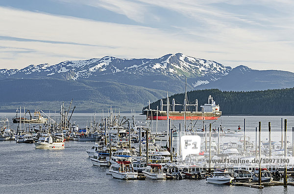 Auke Bay small boat harbor north of Juneau with Admiralty Island and Mansfield Peninsula in the background  Southeast Alaska