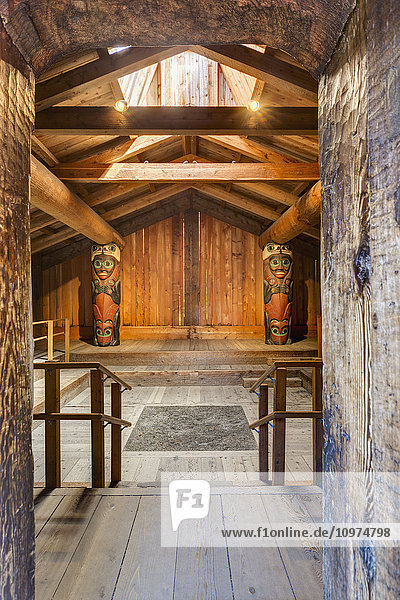 Interior view of a long house  Totem Blight Historical Park  Ketchikan  Southeast Alaska  USA  Winter  HDR