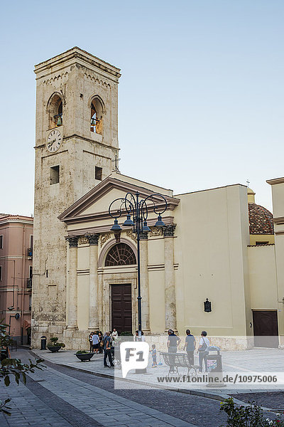 'People standing outside a church building; Cagliari  Sardinia  Italy'