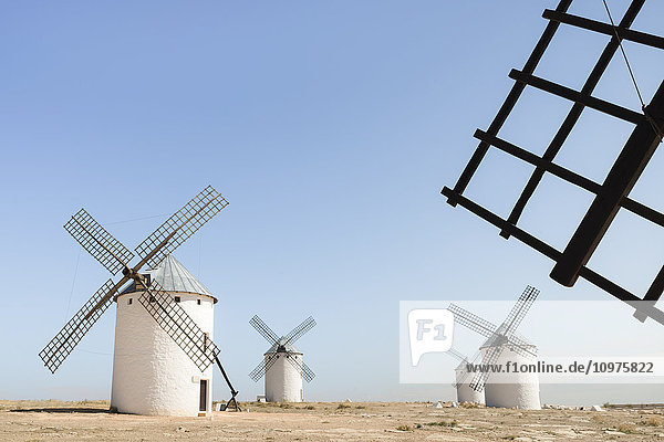 'Famous windmills in Campo Criptana where the stories of Don Quixote come from; Ciudad Real Castile-La Mancha Spain'