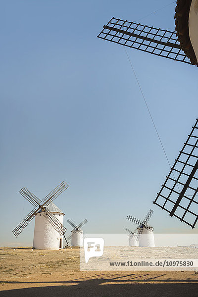 'Famous windmills in Campo Criptana where the stories of Don Quixote come from; Ciudad Real Castile-La Mancha Spain'