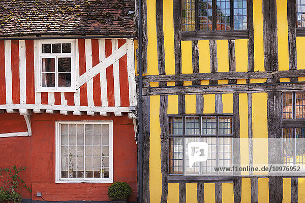 'Quaint  colourful and half-timbered houses in an English village; Lavenham  Suffolk  England'