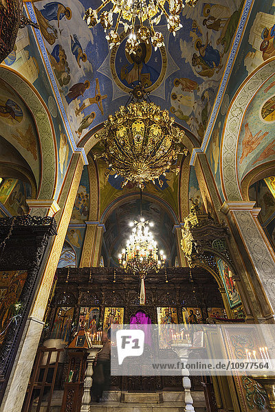 'Colourful and ornate interior of St. Gabriel Church; Nazareth  Israel'