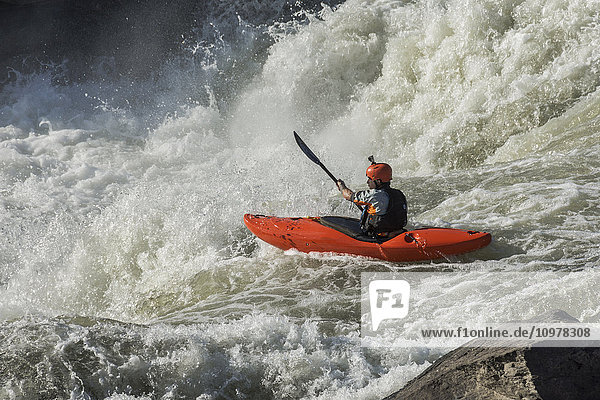 'Whitewater kayaking in rapids of the Potomac River  Great Falls Park; Maryland  United States of America'