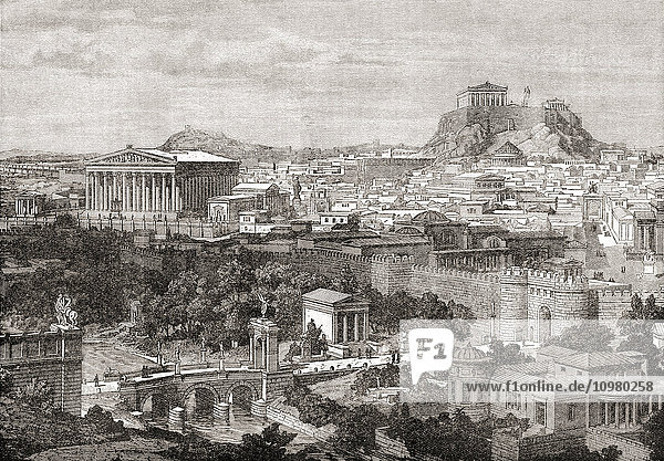 Eine Ansicht des antiken Athens  Griechenland. Aus The Review of Reviews  veröffentlicht 1891