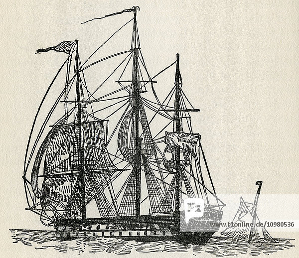 Die Thames  ein niederländischer Ostindienfahrer von 1424 Tonnen. Aus The Romance of the Merchant Ship  veröffentlicht 1931.