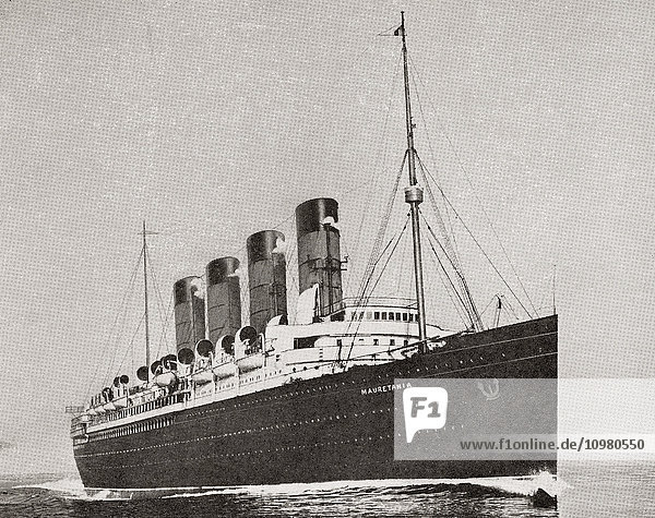 RMS Mauretania  Ozeandampfer von 1906. Aus The Romance of the Merchant Ship  veröffentlicht 1931.