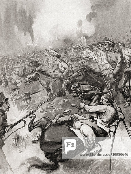 Russische Kavallerie zwingt die Österreicher in der Schlacht von Lemberg  Galizien  1914 während des Ersten Weltkriegs in die Flucht. Aus The War Illustrated Album Deluxe  veröffentlicht 1915.