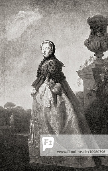 Prinzessin Augusta von Sachsen-Gotha-Altenburg  1719 - 1772. Prinzessin von Wales von 1736 bis 1751 und danach Dowager Princess of Wales. Aus Buckingham Palace  Its Furniture  Decoration and History  veröffentlicht 1931.