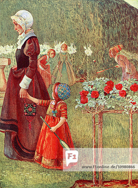 Illustration zu dem Gedicht Home aus dem Buch Childhood von Millicent und Githa Sowerby  veröffentlicht 1907