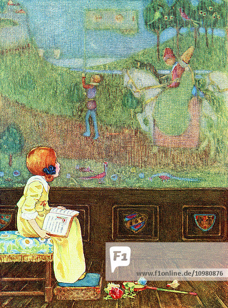 Illustration zu dem Gedicht Faded Tapestry aus dem Buch Childhood von Millicent und Githa Sowerby  veröffentlicht 1907