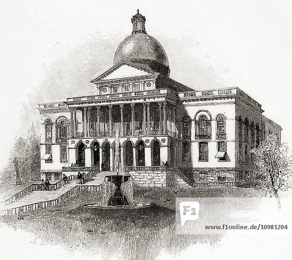 Das Massachusetts State House  auch bekannt als Massachusetts Statehouse oder das ''New'' State House  Boston  Amerika im 19. Jahrhundert. Aus The Century Illustrated Monthly Magazine  veröffentlicht 1884 .