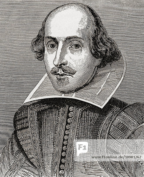William Shakespeare  1564 - 1616. Englischer Dichter  Dramatiker  Dramaturg und Schauspieler. Nach dem Stich von Droeshout  aus The Works of William Shakespeare  veröffentlicht 1896.