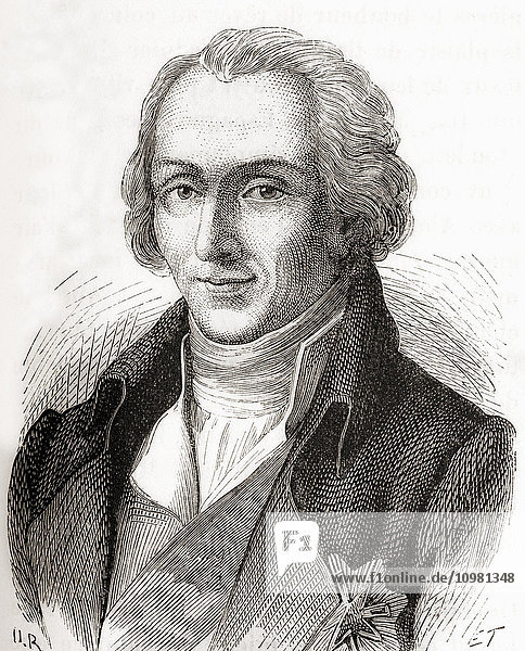 Sir Benjamin Thompson  Graf Rumford  1753 - 1814. In Amerika geborener britischer Physiker und Erfinder. Aus Les Merveilles de la Science  veröffentlicht um 1870