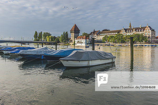 Germany  Constance  Boats at the Seerhein with Rheintor Tower in background