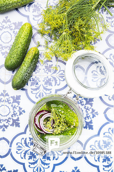 Preserving jar of gherkins and cucumbers