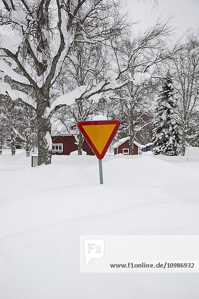 Sweden  Village Idre  winter  traffic sign in snow