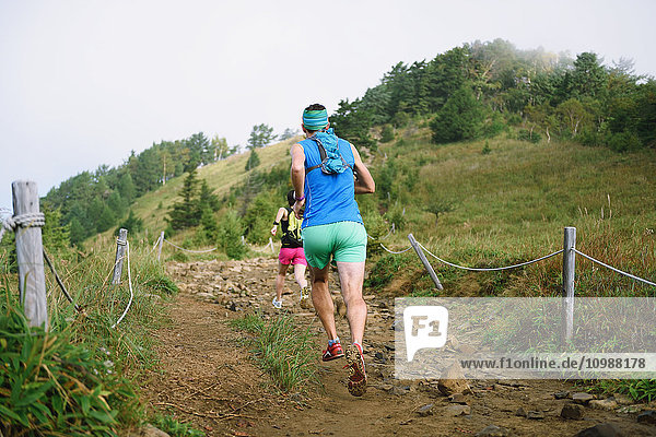 Trail runners at Mount Daibosatsu  Yamanashi Prefecture  Japan