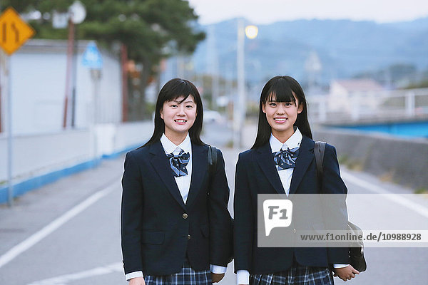 Japanese high-school students outside the school