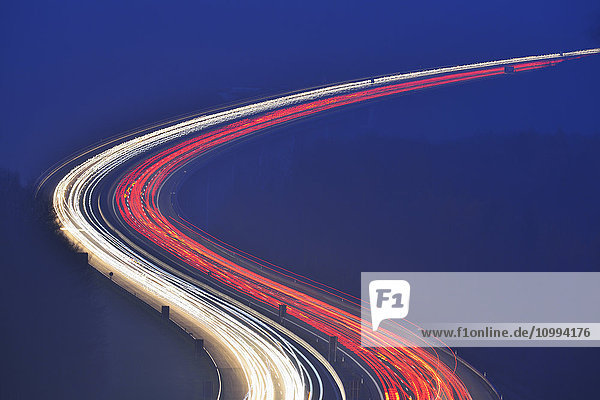 Light Trails on Highway A3 at Night  Haseltal  Rohrbrunn  Spessart  Bavaria  Germany
