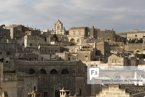 Buildings on upper side of the Sassi  Matera  one of the three oldest cities in the world  Basilicata  Italy