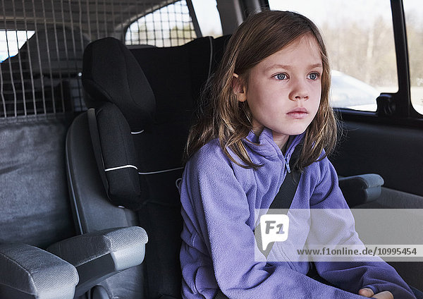 6-jähriges Mädchen sitzt in einem Auto und starrt verträumt  Deutschland