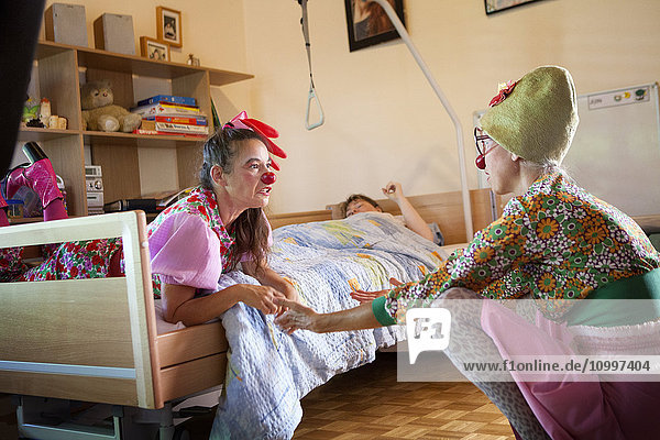 Reportage on two clowns who are part of the Hôpiclowns association. They perform in a home for disabled adults in Geneva  Switzerland.